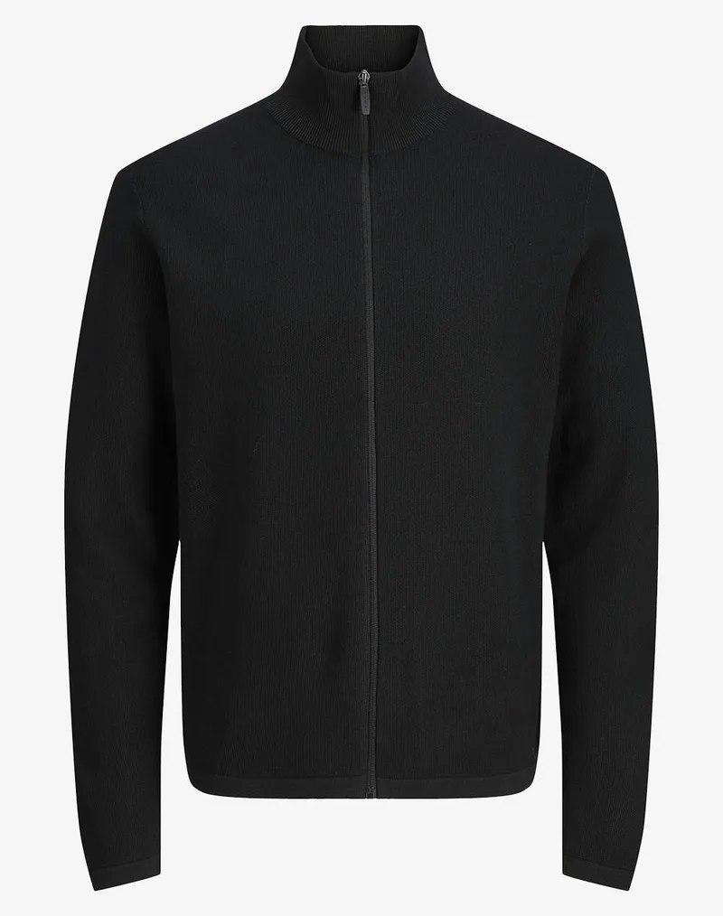 JACK&JONES JCOSTANCE KNIT BADGE ZIP CARDIGAN 12283668-BLACK Black