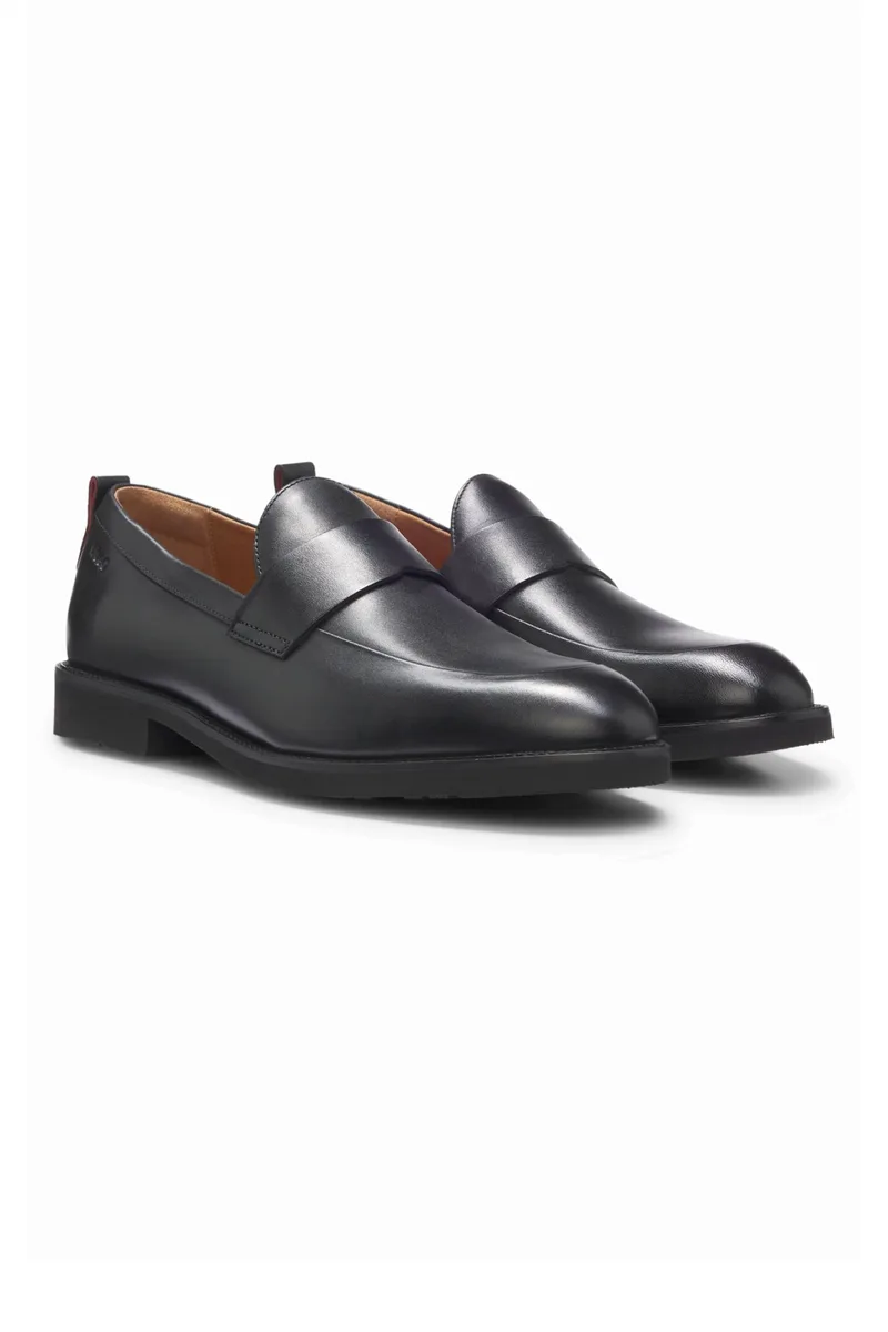 HUGO ΠΑΠΟΥΤΣΙΑ LOAFERS GINSBY_LOAF_PLLT LOGO ΔΕΡΜΑ ΜΑΥΡΟ