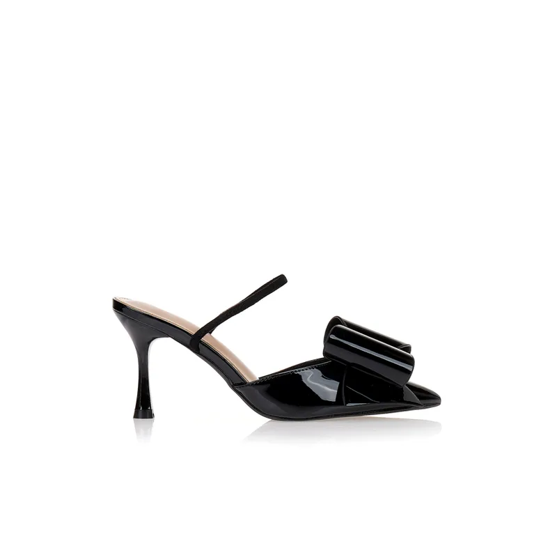 Γόβες μαύρες λουστρίνι slingback με φιόγκο ΜΑΥΡΟ