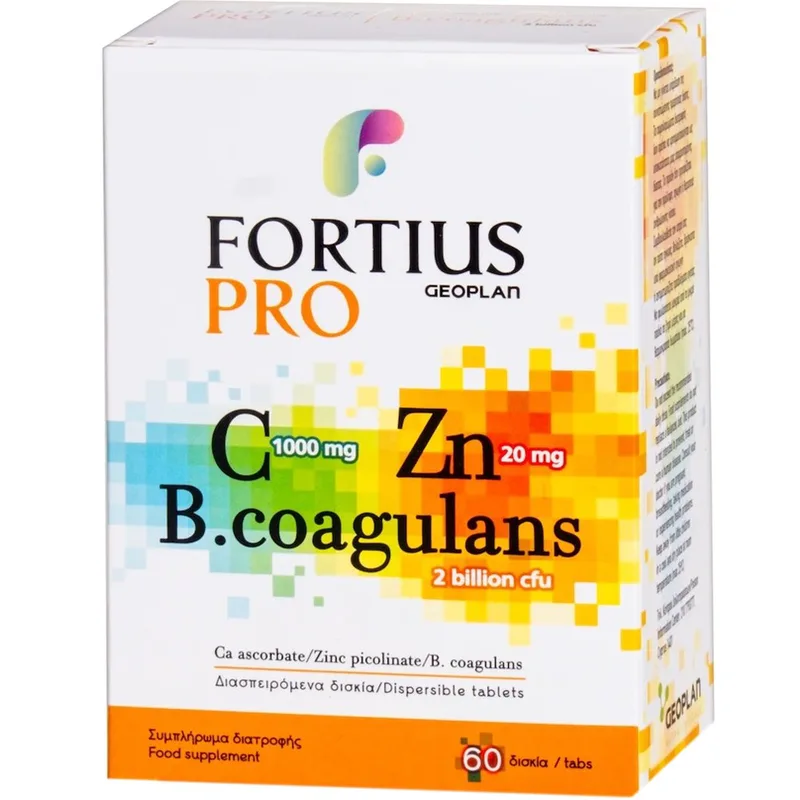 Geoplan Fortius Pro Vitamin C, Zinc & Probiotics Συμπλήρωμα Διατροφής Βιταμίνης C, Ψευδάργυρου & Προβιοτικών για Ενίσχυση & Ισορροπία του Ανοσοποιητικού Συστήματος 60Disp.tabs