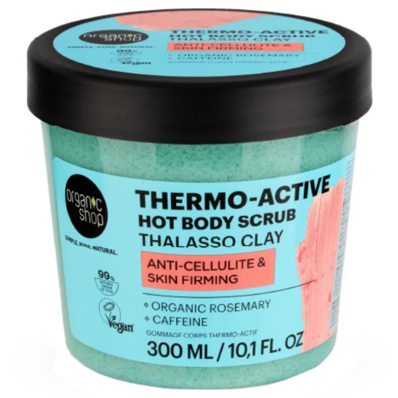 Organic Shop Thalasso Clay Anti-Cellulite & Skin Firming Thermo-Active Hot Body Scrub Θερμό Απολεπιστικό Σώματος με Άρωμα Δεντρολίβανο & με Καφεΐνη Κατά της Κυτταρίτιδας για Σύσφιξη & Λεία Επιδερμίδα 300ml