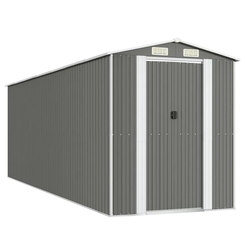 vidaXL Αποθήκη Κήπου Ανοιχτό γκρι 192x606x223 εκ. Γαλβανισμένο Ατσάλι