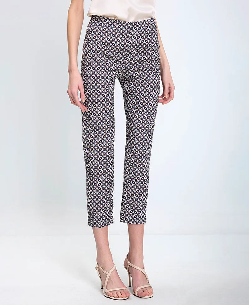 The Abito Γυναικείο Παντελόνι Slim Fit Βαμβακερό Με Γεωμετρικό Print