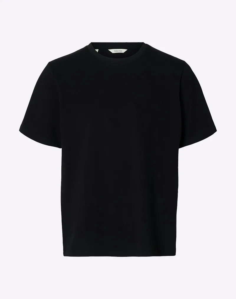 SELECTED SLMATLAS SS O-NECK TEE NOOS 16100145-BLACK Black