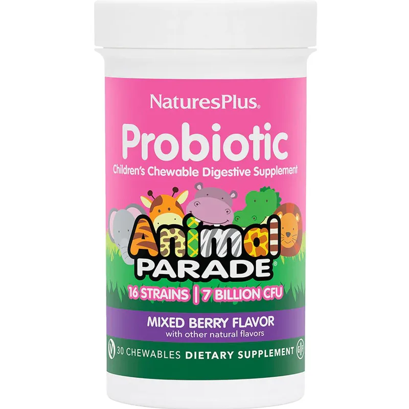 Natures Plus Animal Parade Probiotic 30chew.tabs,Συμπλήρωμα Διατροφής Προβιοτικών & Πρεβιοτικών για την Καλή Λειτουργία του Πεπτικού, Ενίσχυση του Ανοσοποιητικού με Γεύση Μούρων