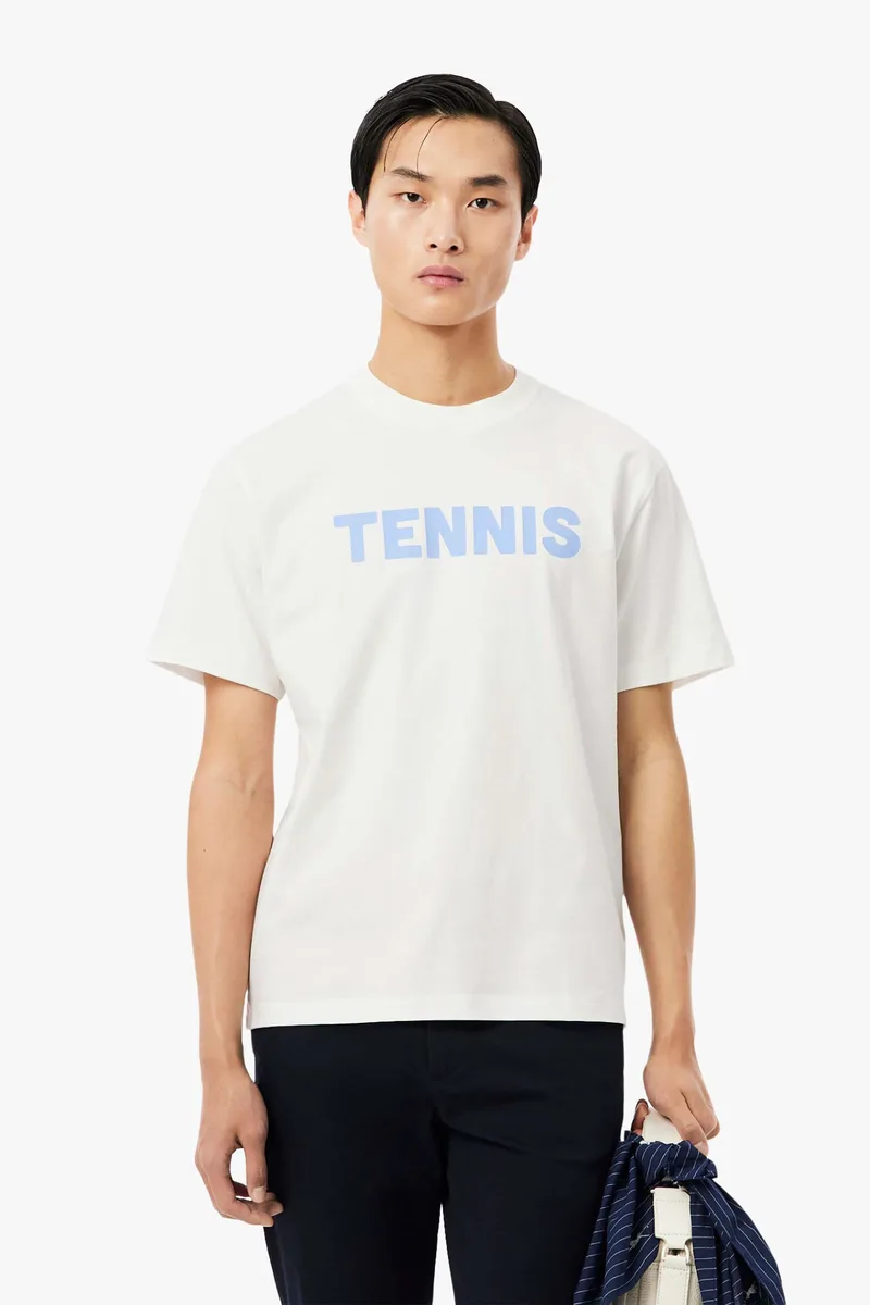 Lacoste ανδρικό T-shirt με tennis print Classic Fit - TH1578 Λευκό