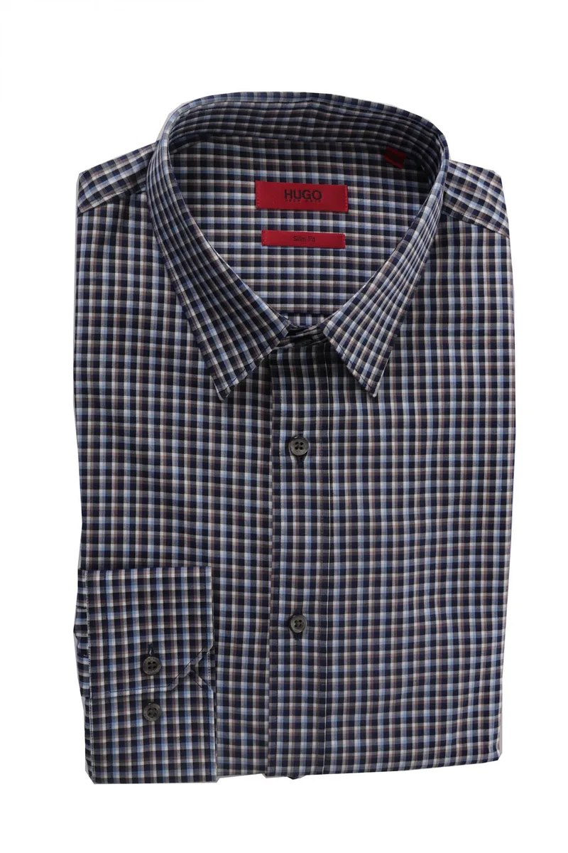 HUGO ΠΟΥΚΑΜΙΣΟ ELISHA SLIM FIT ΚΑΡΩ ΜΠΛΕ
