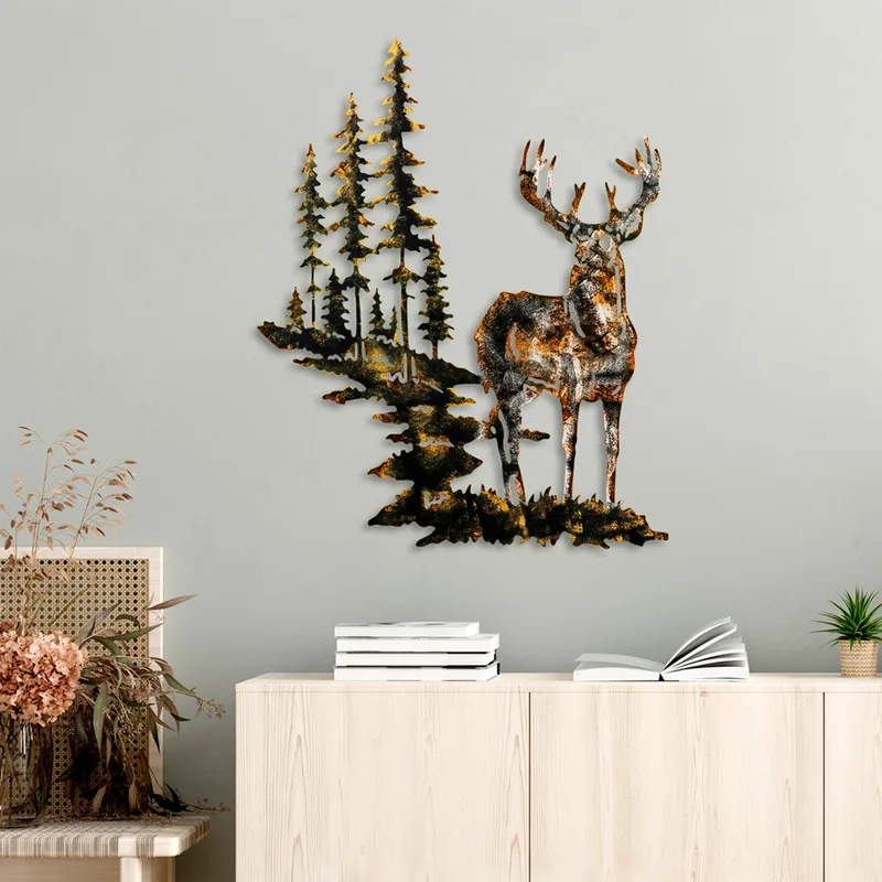 Μεταλλικό Διακοσμητικό Τοίχου Deer 3 930Dyu1217 65x79 cm
