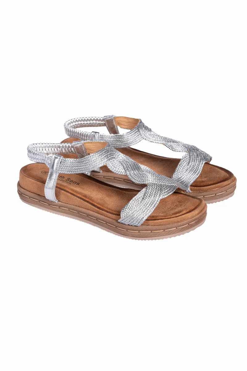 Σανδάλια flatform με πλεκτό σχέδιο - Ασημί
