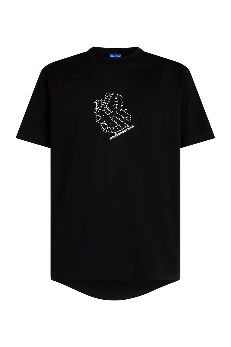 KARL LAGERFELD JEANS T-SHIRT ΜΕ ΟΒΑΛ ΤΕΛΕΙΩΜΑ CURVED HEM SHIBORI REGULAR FIT ΜΑΥΡΟ