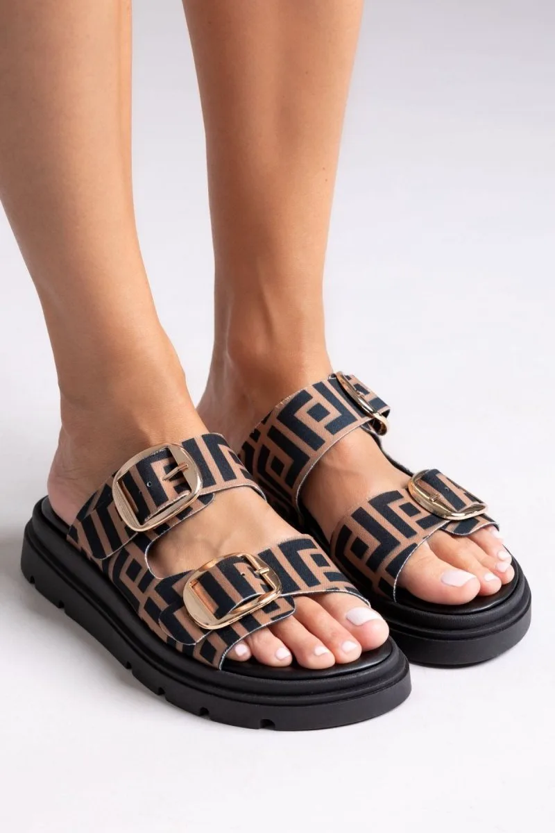 TFP Flatform Sandals Print - 4546 (ύφασμα) - Καφέ