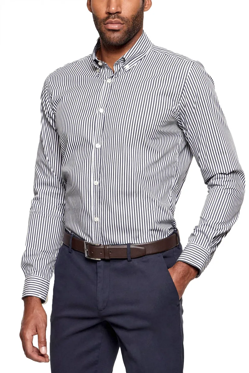 BOSS ΠΟΥΚΑΜΙΣΟ BUTTON DOWN ΡΙΓΕ SLIM FIT STRETCH H-ROAN-BD-E-C1-261 ΜΠΛΕ-ΛΕΥΚΟ
