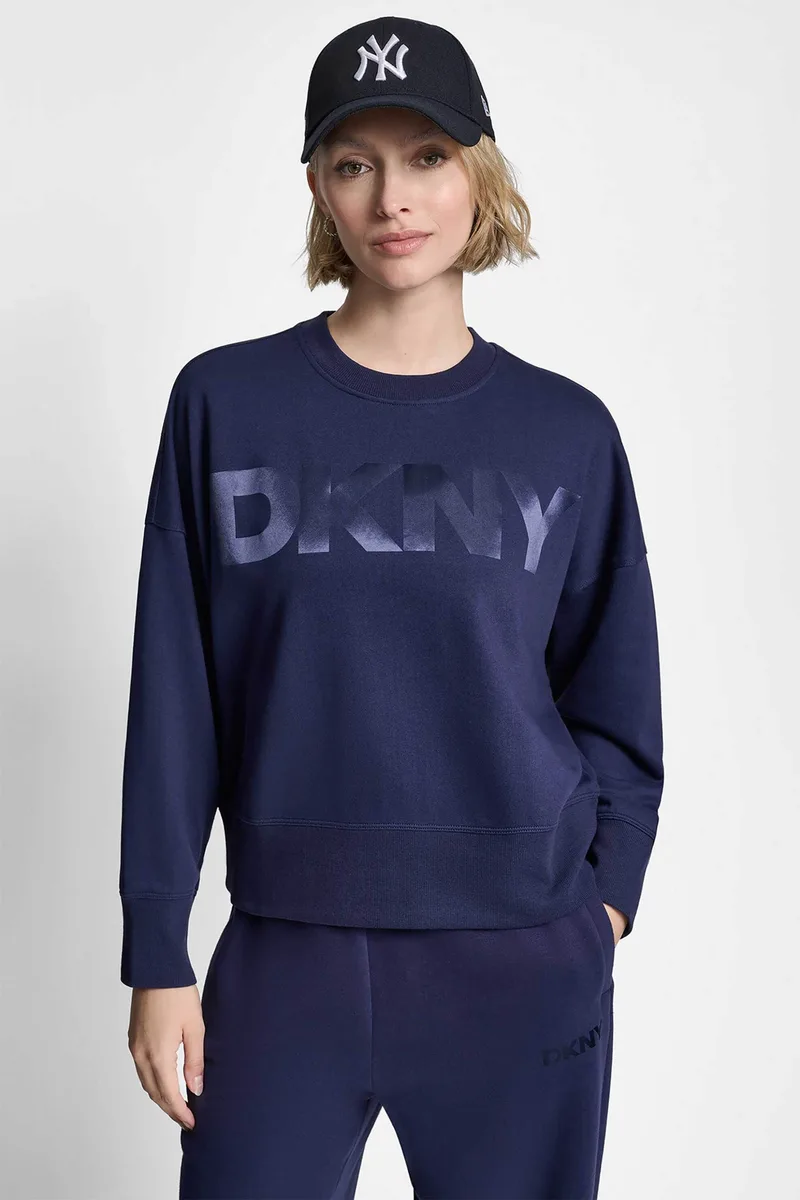 DKNY γυναικεία μπλούζα φούτερ με ανάγλυφο λογότυπο - DP6T1561 Σκούρο Μπλε