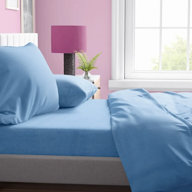 Σετ Σεντόνια Υπέρδιπλα 4 Τεμαχίων Dimcol Solid 498 Sky Blue 220x240