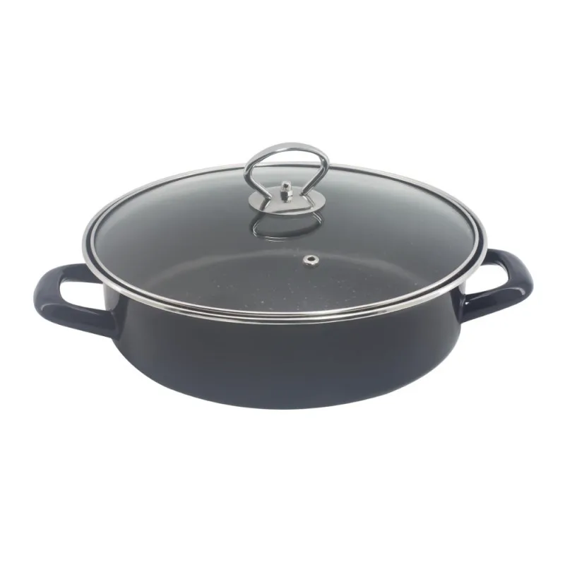 Κατσαρόλα-ταψή με καπάκι 2σε1 Rosberg R51222A32CT, 32 cm, Επαγωγή, Μαρμάρινη Επίστρωση, Κατάλληλη για φούρνο, Μαύρο