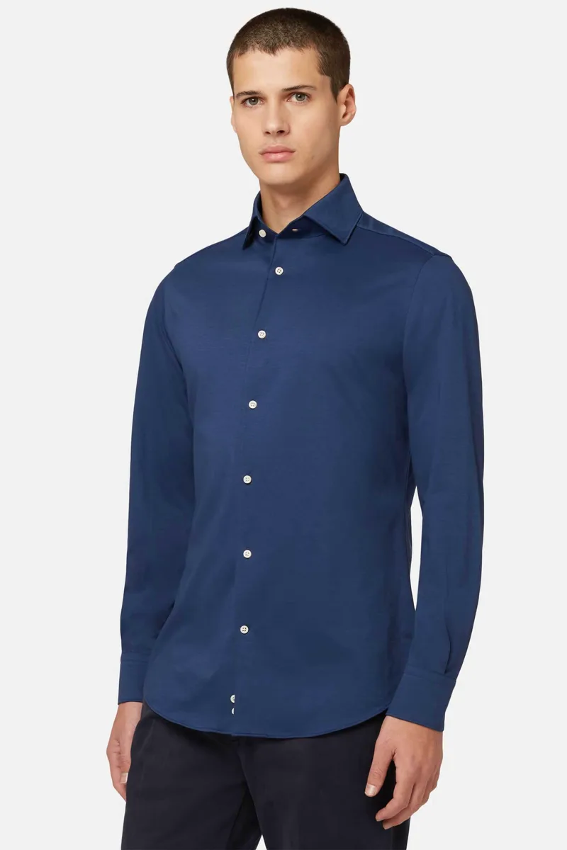 Boggi Milano ανδρικό πουκάμισο μονόχρωμο Regular Fit - BO21C004103 Μπλε Navy