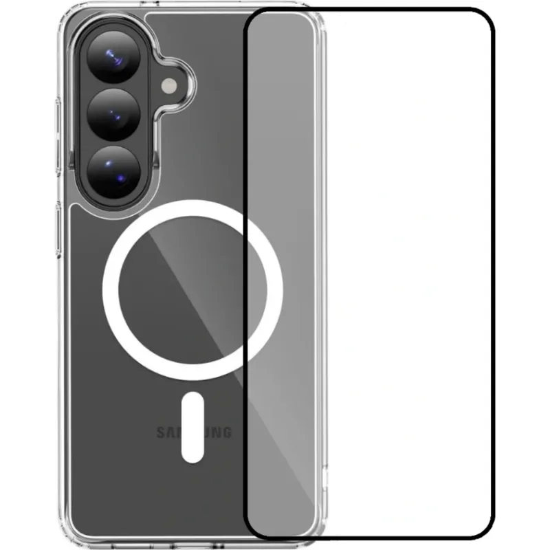 Θήκη & Tempered Glass Samsung Galaxy S26 Vivid Set MagSafe Acrylic Case Σετ Διάφανη Σκληρή με MagSafe & Full Face Αντιχαρακτικό Γυαλί Προστασίας Οθόνης - Transparent / Black (Vivid-Mag-TG.FF 1-26010001)