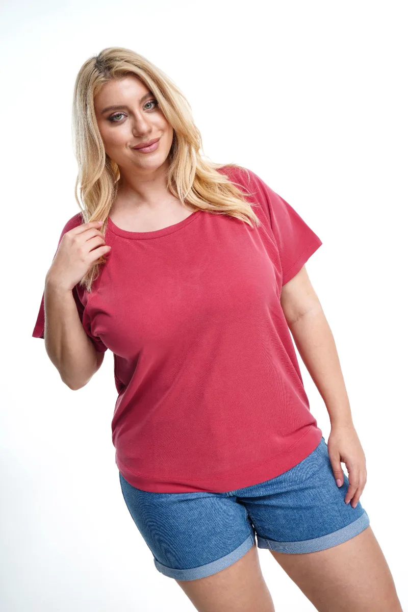 Μπλούζα plus size cupro με ρεγκλάν μανίκια σε ροδί χρώμα