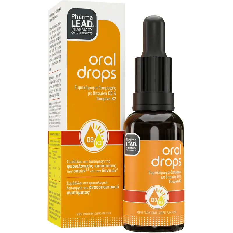 Pharmalead Oral Drops with D3 & K2 Συμπλήρωμα Διατροφής σε Πόσιμες Σταγόνες με Βιταμίνη D3 & Βιταμίνη Κ2 για την Καλή Κατάσταση των Οστών - Δοντιών & του Ανοσοποιητικού Συστήματος 20ml