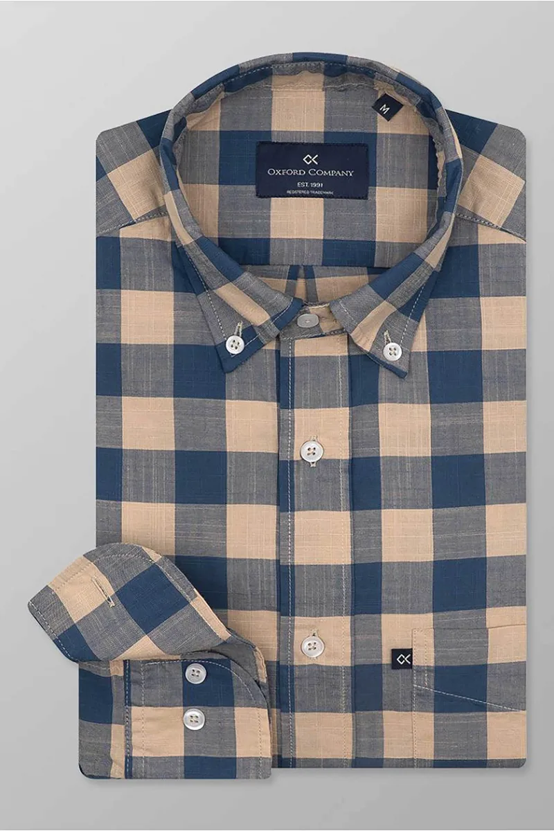 Oxford Company ανδρικό sport πουκάμισο button down καρό Regular Fit - F131-BZ10.03 Σκούρο Μπλε