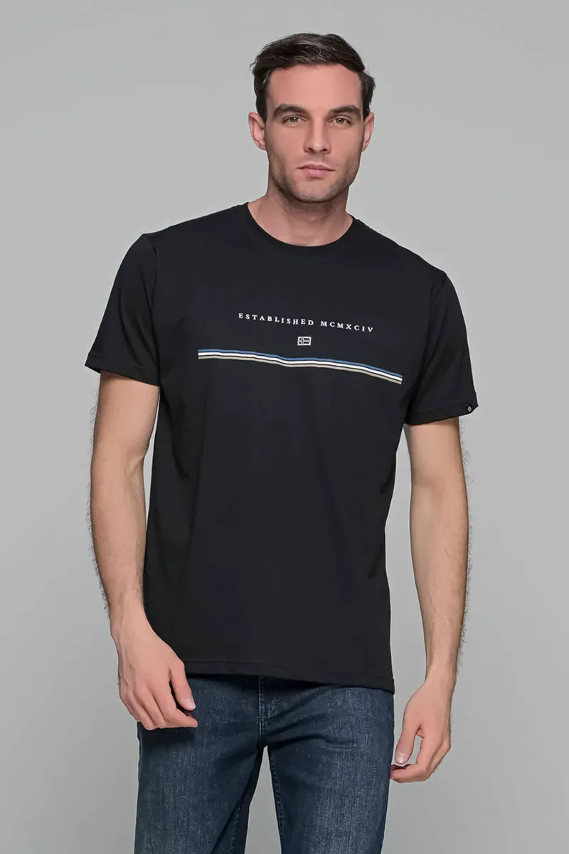 Everbest T-Shirt Με Συμαιάκι Ρίγα - Μαύρο - 242-803