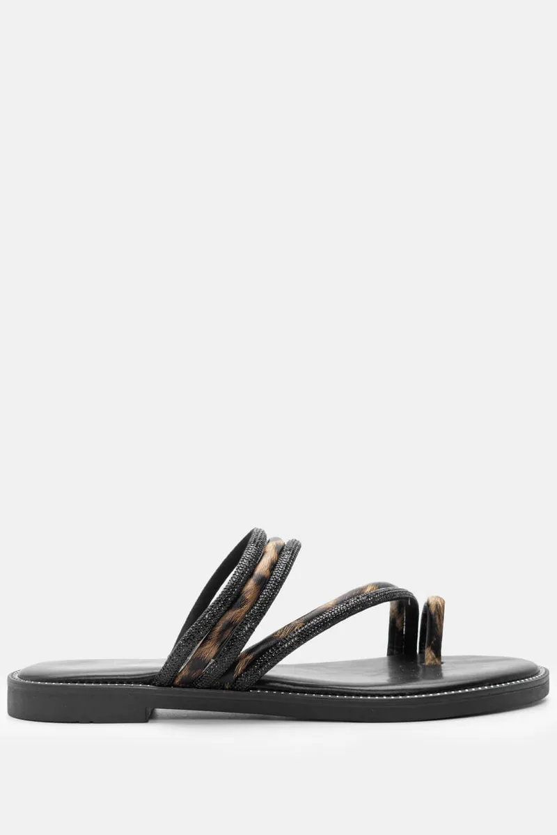 Flat Σανδάλια με Strass - Animal Print