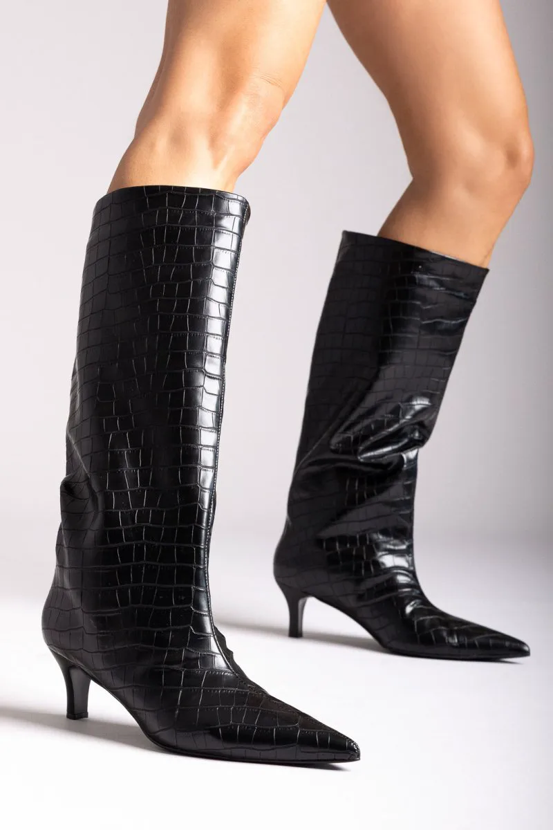 TFP Kitten Heel Boots - 196 - Black Croc