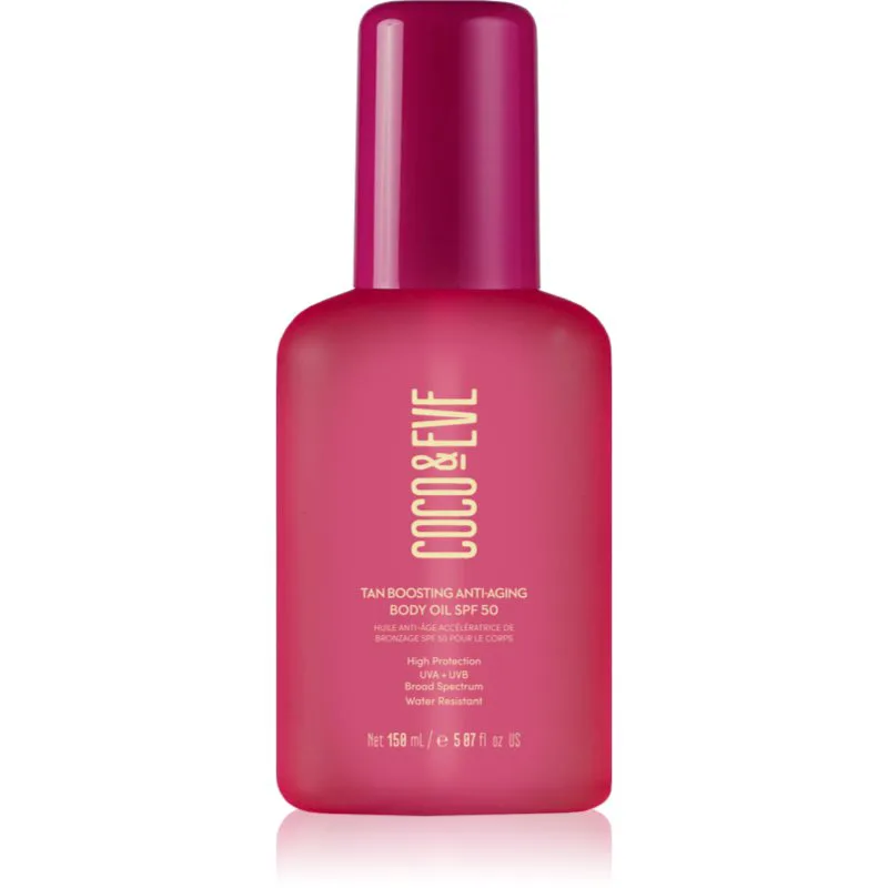 Coco & Eve Sunny Honey Tan Boosting Anti-Aging Body Oil SPF 50 προστατευτικό λάδι για επιτάχυνση του μαυρίσματος ενάντια στη γήρανση του δέρματος SPF
