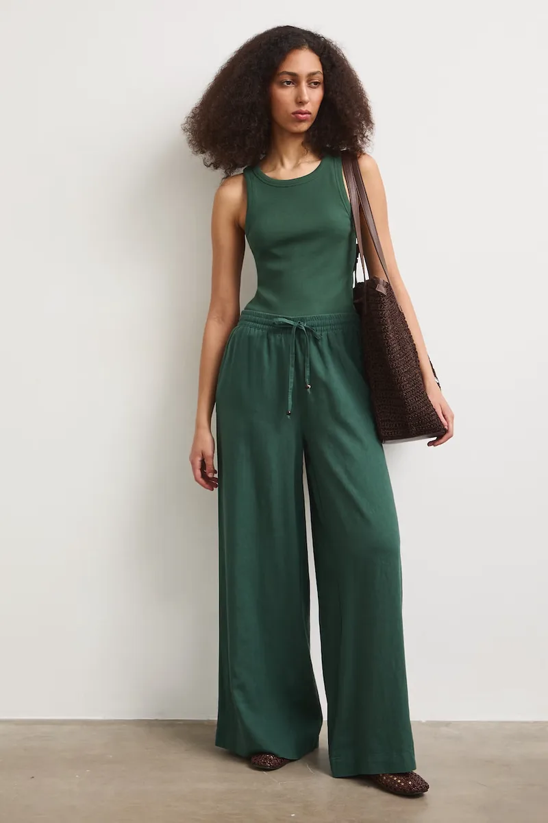 Medicine παντελόνι wide leg Γυναικείο με λινό