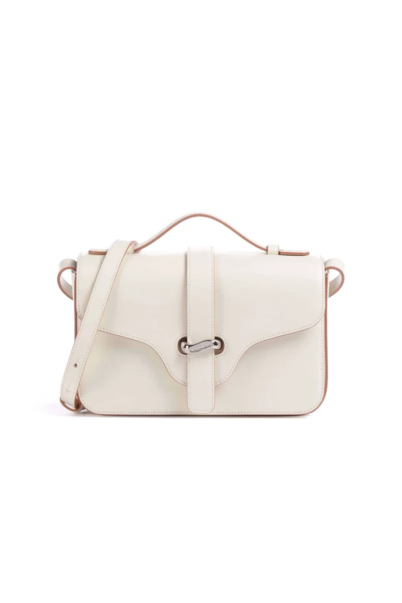 Emporio Armani γυναικεία δερμάτινη τσάντα crossbody με μεταλλικό λογότυπο - EW004419AF25356 Κρέμ