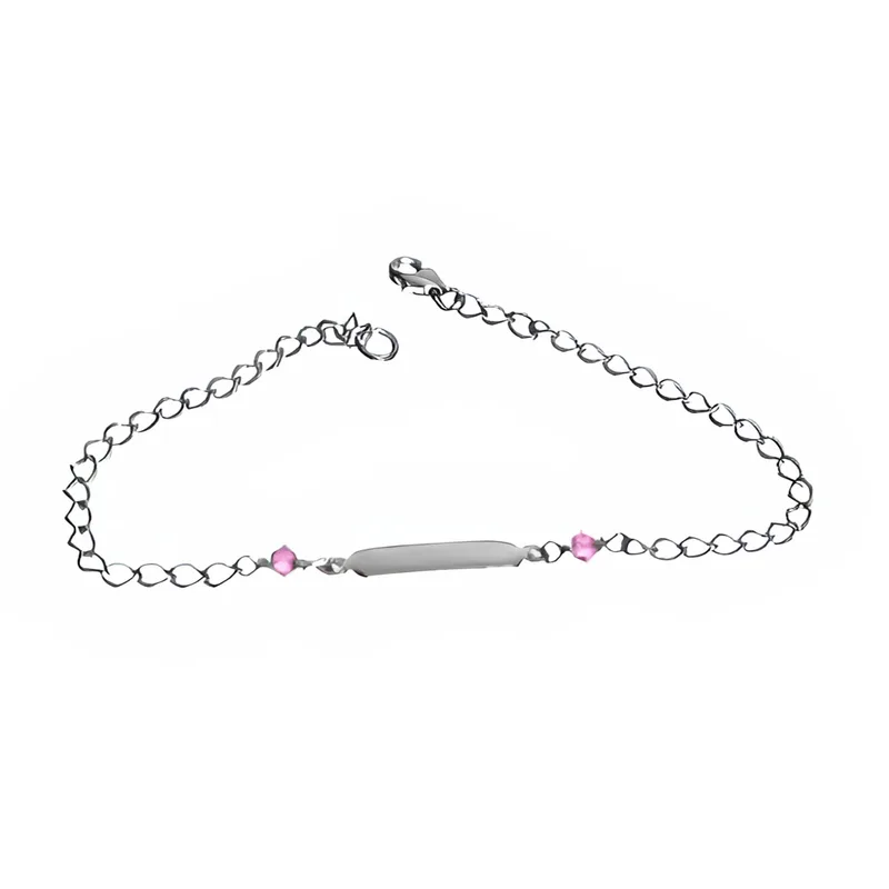 Ταυτότητα Βραχιόλι παιδικό Ασήμι 925 με φουξ zircon 17.5cm Gatsa B2876