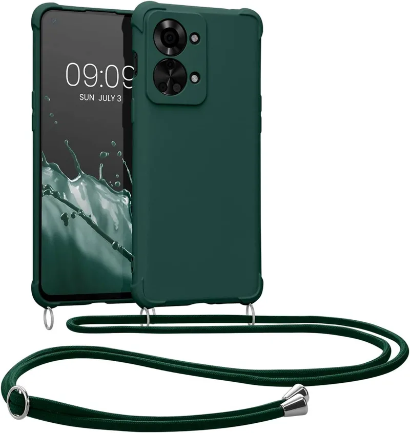 KWmobile Matte Θήκη Σιλικόνης με Λουράκι Λαιμού OnePlus Nord 2T - Dark Green (58770.80)