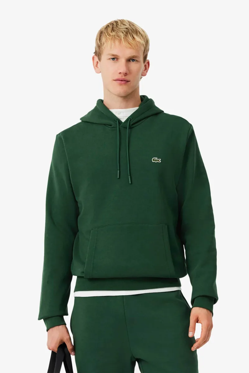 Lacoste ανδρική μπλούζα φούτερ με κουκούλα και κεντημένο λογότυπο Classic Fit - SH9623 Πράσινο Σκούρο