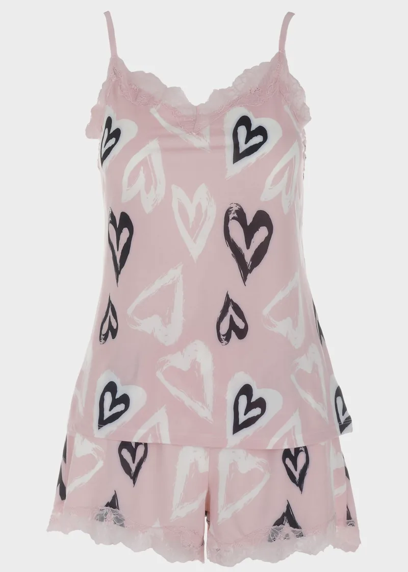 Γυναικείο baby doll all print hearts ΡΟΖ