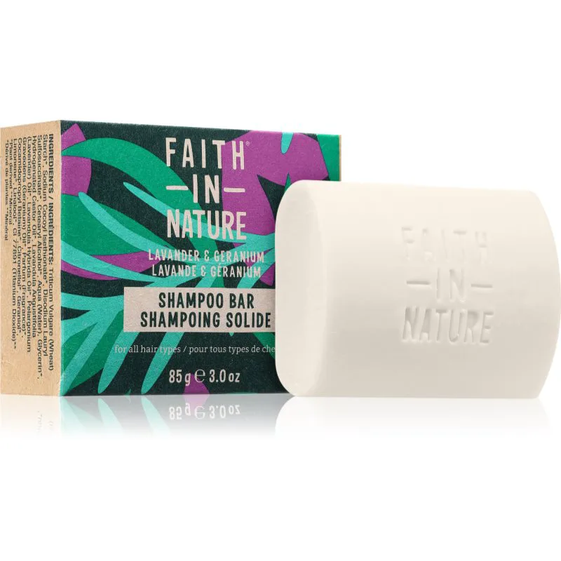 Faith In Nature Lavender & Geranium οργανικό στερεό σαμπουάν με λεβάντα 85 γρ