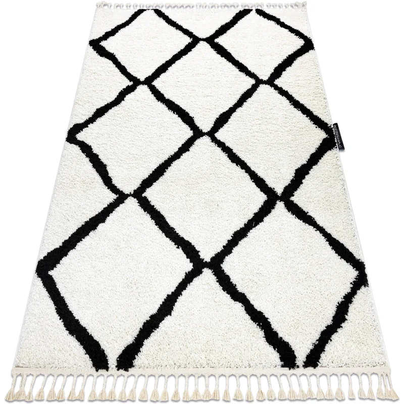 Χαλιά Rugsx Χαλί BERBER CROSS λευκό Φράντζα Β 140x190 cm