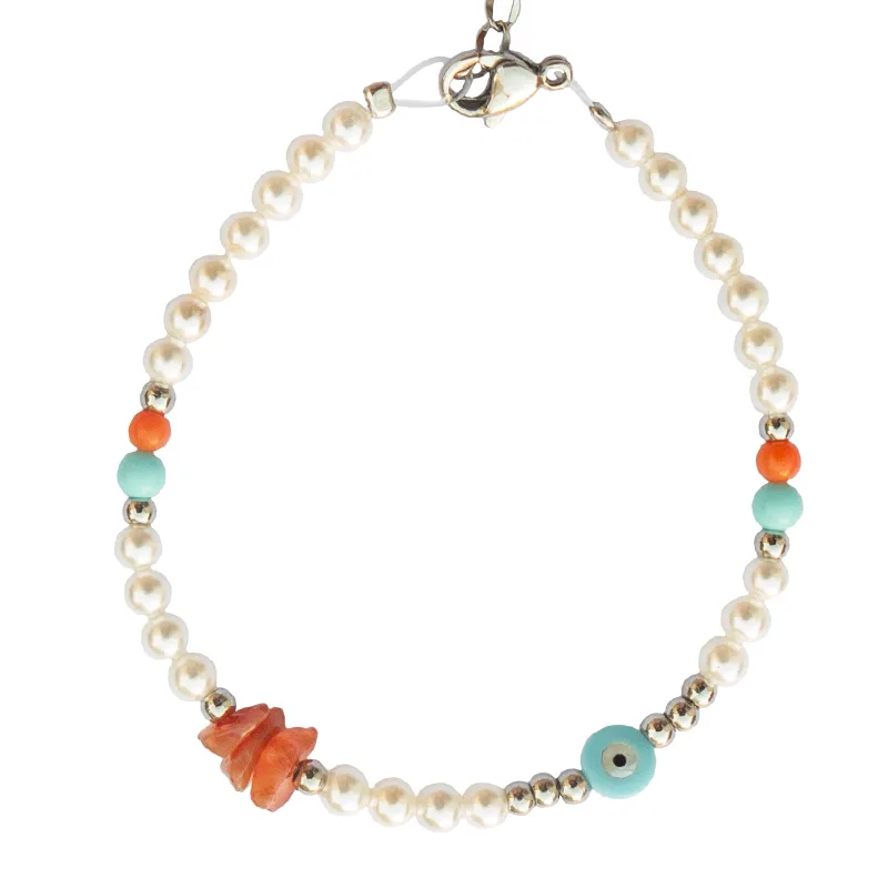 PL Ατσάλινο βραχιόλι μαργαριτάρια shell pearls με ματάκι