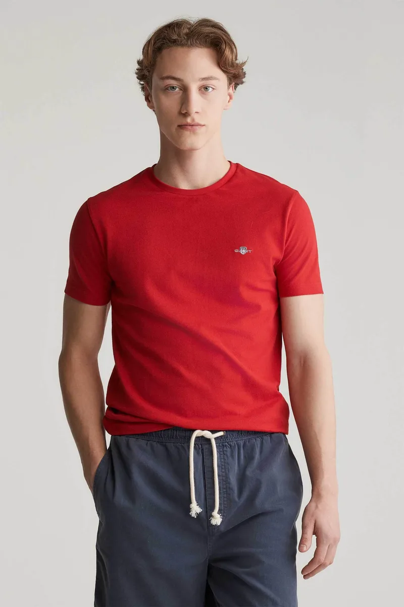 Gant ανδρικό T-shirt πικέ με κεντημένο λογότυπο Slim Fit - 2013033 Κόκκινο