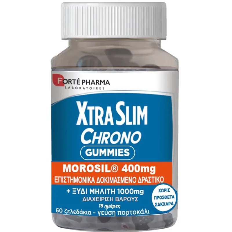 Forte Pharma XtraSlim Chrono Gummies Συμπλήρωμα Διατροφής με Ξύδι Μηλίτη, Εκχύλισμα Κόκκινου Πορτοκαλιού & Πρεβιοτικών για τον Έλεγχο της Όρεξης & τη Διαχείριση του Βάρους με Γεύση Πορτοκάλι 60 Ζελεδάκια