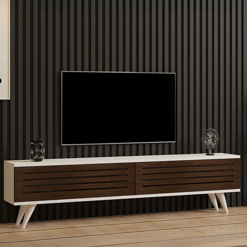 Βάση Τηλεόρασης Hill - Walnut, White 835Puq3002 (160x40x25)