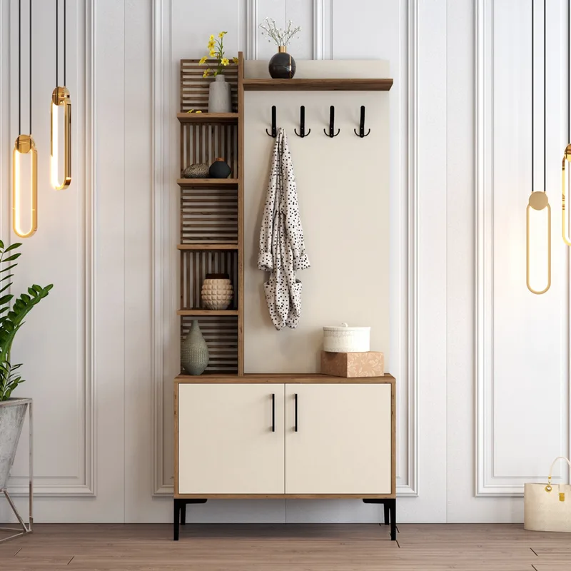 Έπιπλο Εισόδου / Πορτ Μαντό Viyana D - Walnut, Cream 845Hct4222 (90x200x35 cm)