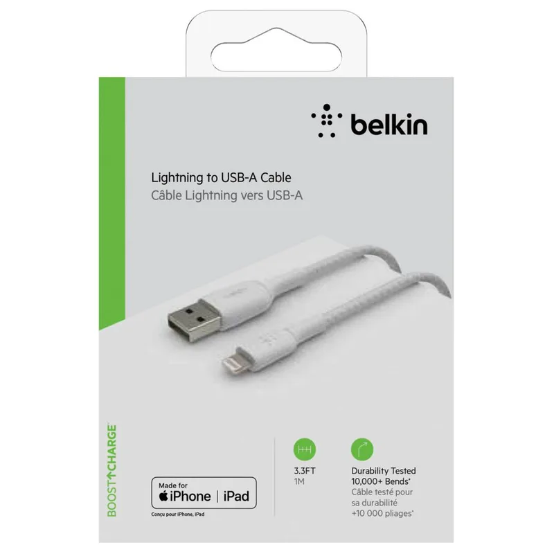 Belkin Lightning Cable 1m - MFI Certified, Coated, White