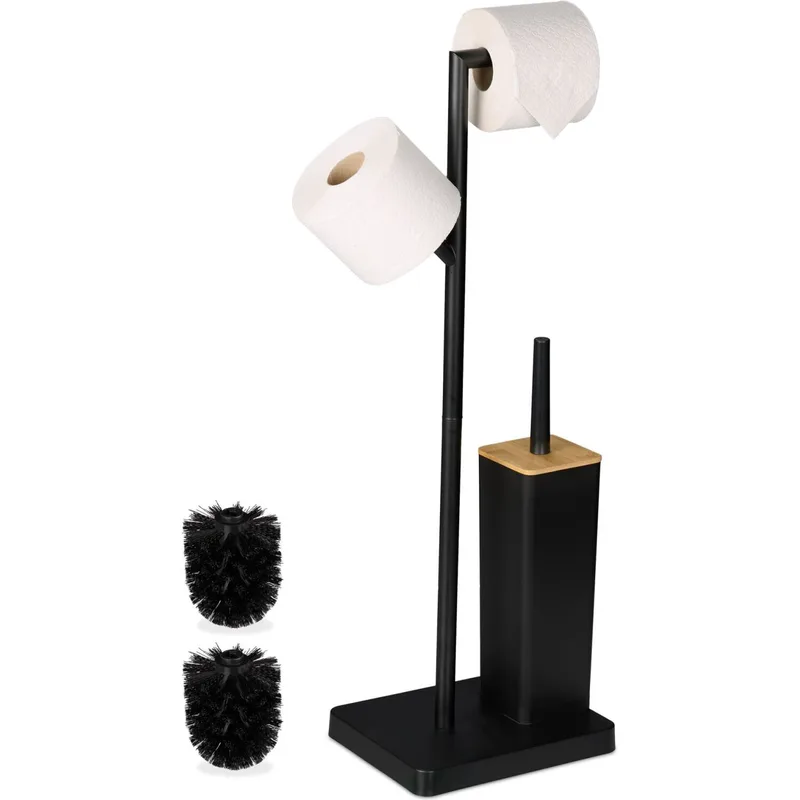 Βάση Μπάνιου με Χαρτοθήκες & Πιγκάλ Relaxdays Toilet Roll Holder and Brush Set από Μέταλλο & Μπαμπού - Βlack (10050741_46)