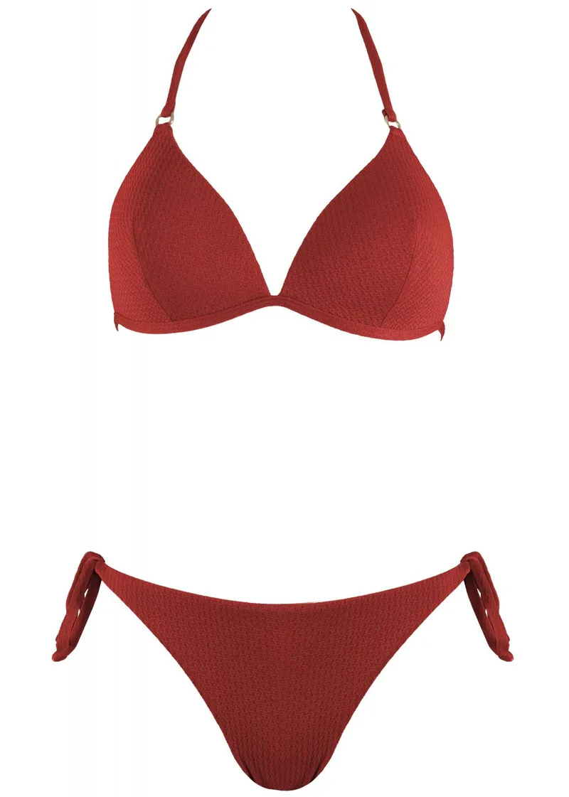 Σέτ μαγιό τρίγωνο σταθερή ενίσχυση bikini δετό παρτό. Καλύπτει B & C Cup. COPPER