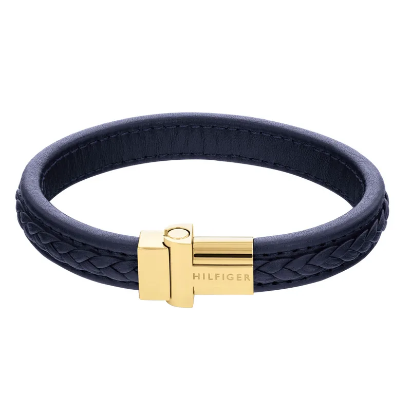 TOMMY HILFIGER Αντρικό Δερμάτινο Βραχιόλι με Επιχρυσωμένο Ατσάλι και Μπλε Δέρμα 2790377