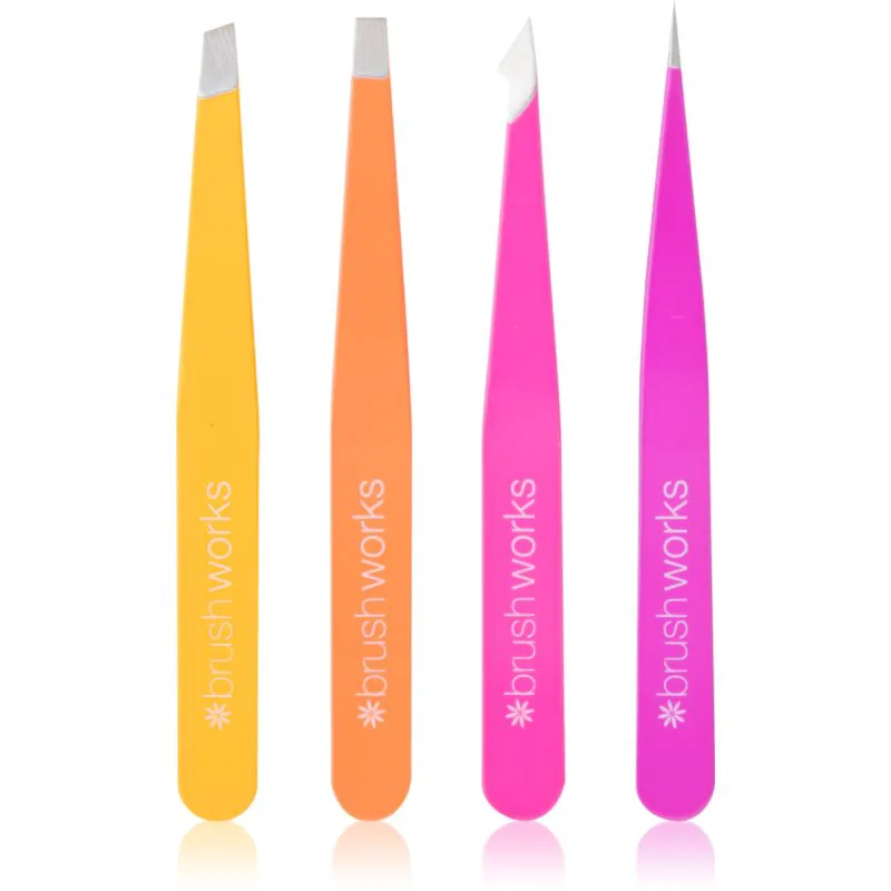 Brushworks Combination Tweezer Set σετ με τσιμπιδάκια Για τα φρύδια τύπος Brights 4 τμχ