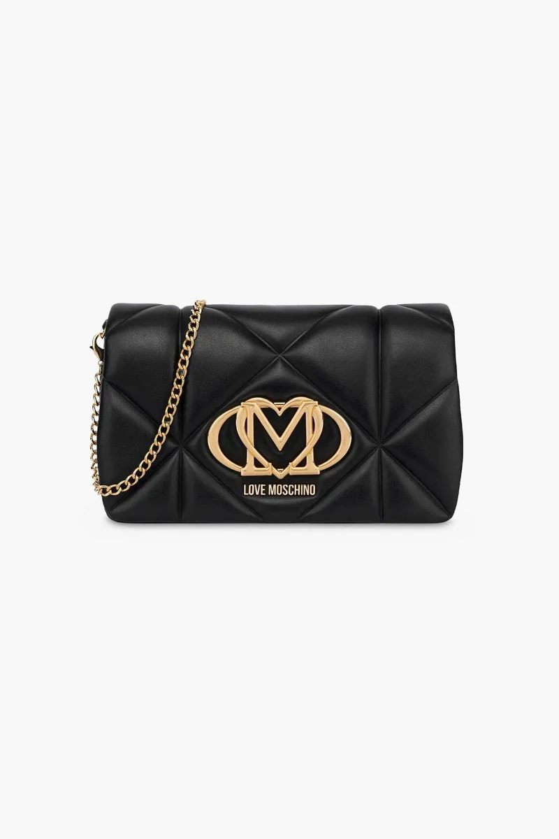 Love Moschino γυναικεία καπιτονέ τσάντα ώμου με μεταλλικό λογότυπο και καρδιά - JC4043PP1OLC0 Μαύρο