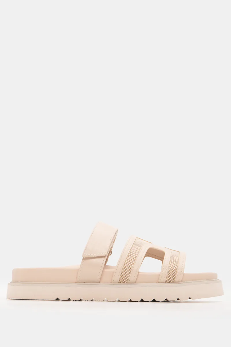 Σανδάλια Flatform με Λουράκι Scratch - Μπεζ