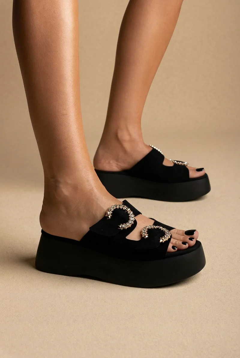Estil Rhinestone Sandals - 26 NK-H2210 - Black Suede