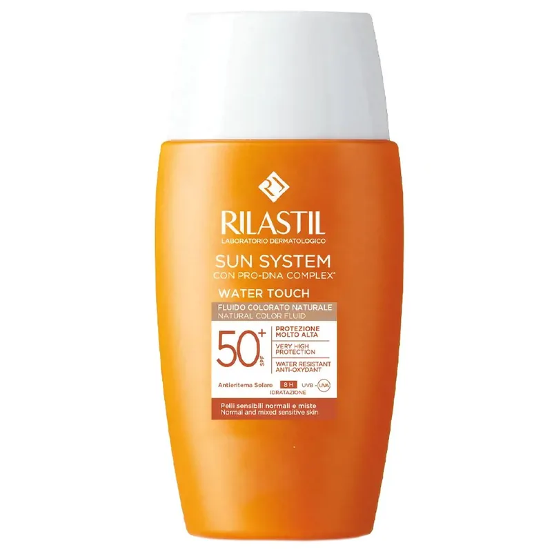Rilastil Sun System Water Touch Colored Moisturizing Face Fluid Spf50+ Λεπτόρρευστο Αντηλιακό, Ενυδατικό Γαλάκτωμα Προσώπου με Πολύ Υψηλή Προστασία & Ματ Αποτέλεσμα 50ml